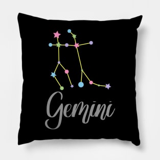 Gemini Zodiac Constellation in Pastels - Black Pillow