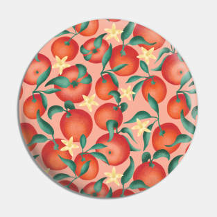 Oranges with leaves and flowers  - pink background Pin