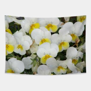 White Pansies After Rain Tapestry