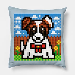 Charlie The Shorty Jack Russell Terrier Puppy Pixel Art Pillow