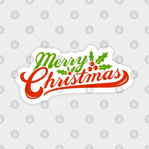 Retro Merry Christmas Typography Holly Magnet by HolidayBug