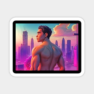 Lofi Shirtless Thai Man Overlooking City 03 Magnet