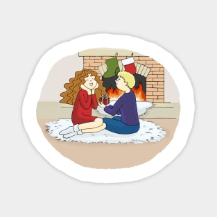 Couple in love Boy and Girl by the fireplace Magnet