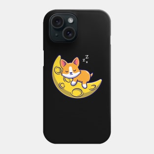 Cute Corgi Dog Sleeping On The Moon Cartoon Phone Case