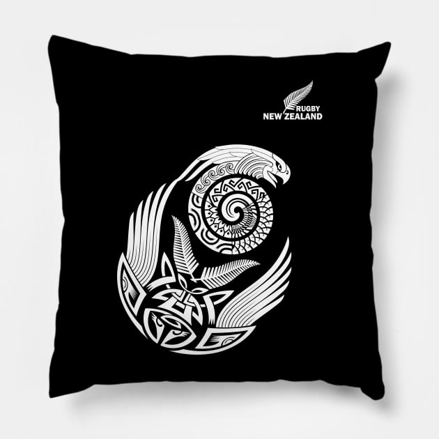 All Blacks Rugby New Zealand Maori Tattoo Bird Pillow by CGD