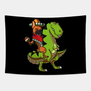 French Bulldog Riding T-Rex Dinosaur Mexican Cinco de Mayo Tapestry