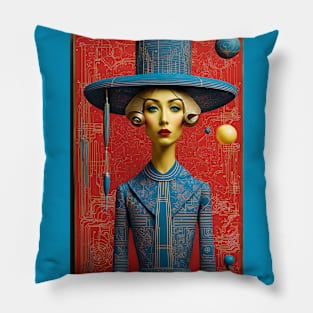 Surreal Portrait in Red Pillow