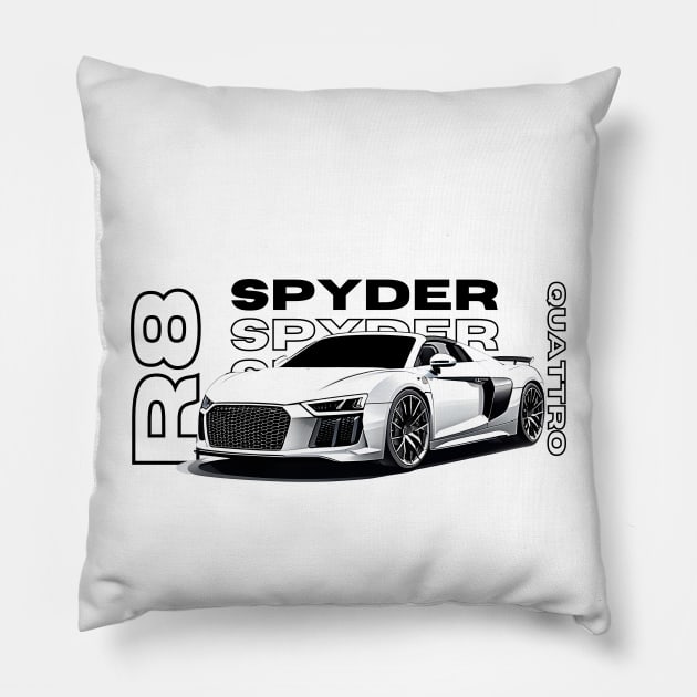 R8 Spyder Quattro 2019 + Car Blueprint Pillow by ThreeThroughTee 