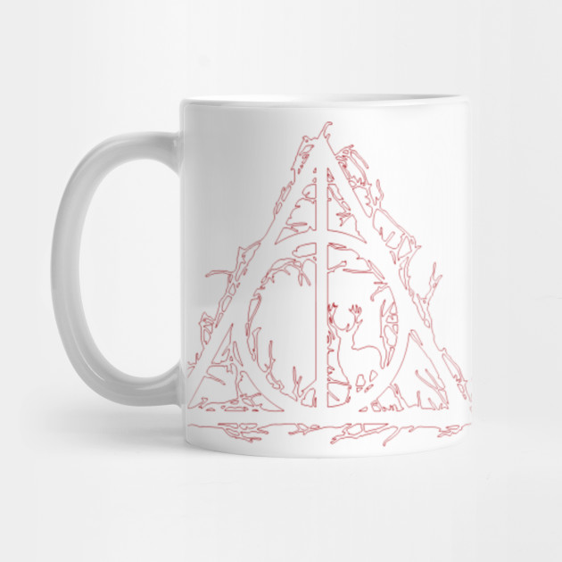 Harry Potter Deathly Hallows Brenches And Prongs Red Outline Silhouette Elder Wand Invisibility Cloak Resurrection Stone Marauders Potterhead Marauders Taza Teepublic Mx