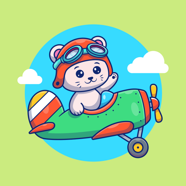 Cute Cat Flying With Vintage Plane by Catalyst Labs