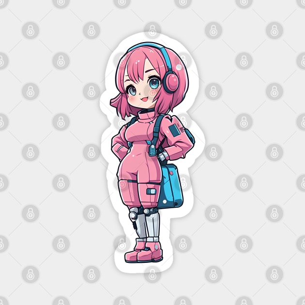 Cute bubblegum robot girl Magnet by InkPulse