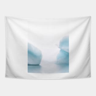 Moody Iceberg Duet in Iceland&#39;s Glacier Lagoon in Fog – Landscape Photography Tapestry