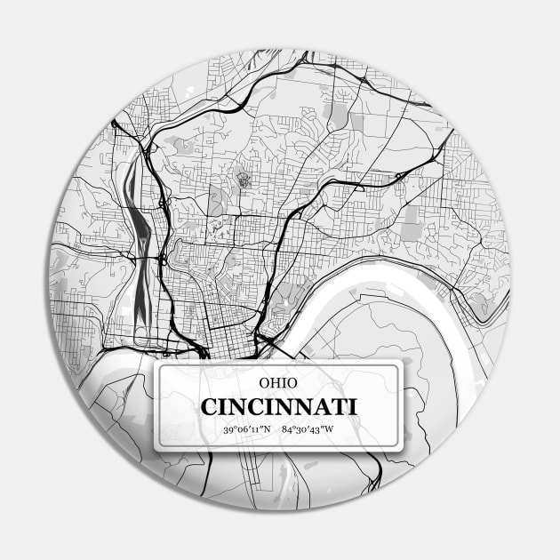 Cincinnati, Ohio City Map with GPS Coordinates Pin by danydesign