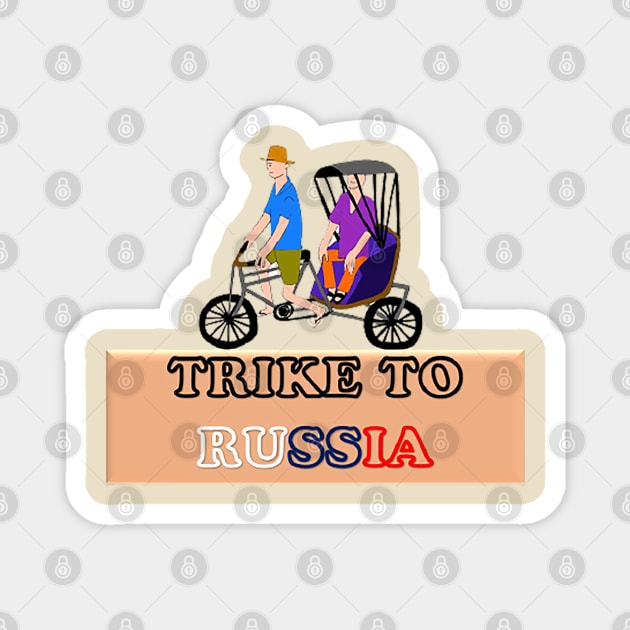 Trike to Russia - Three - Wheeled Cycle Magnet by drawkwardly