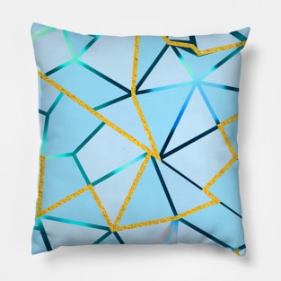 Light blue geometric design with golden details Pillow