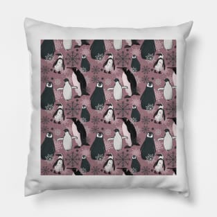 Snowy Penguins - Dusty Rose Pillow