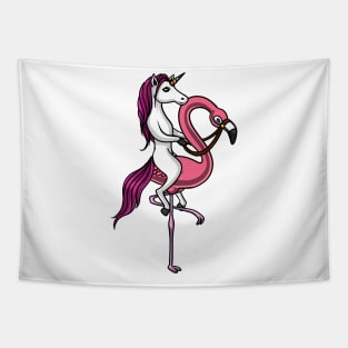 Magical Unicorn Riding A Flamingo Bird Tapestry