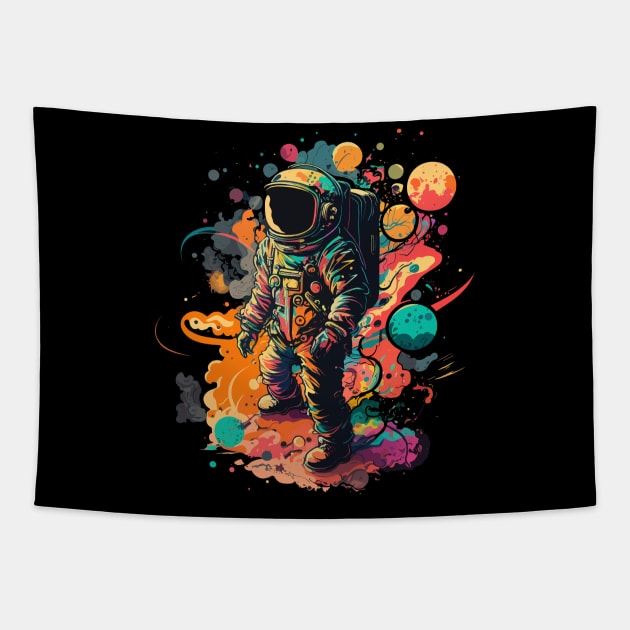 Astronaut in Space Colorful Vibrant Psychedelic Tapestry by K3rst