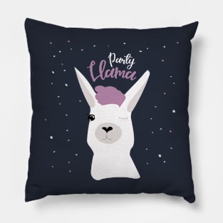 Party Llama Blue Background Pillow