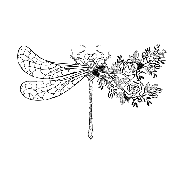 Flower dragonfly with contour rose by Blackmoon9