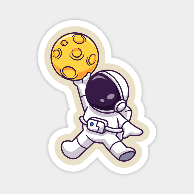 Cute Astronaut Playing Basketball Moon Cartoon Magnet by Catalyst Labs