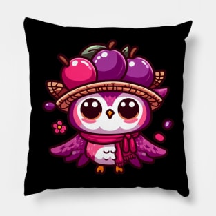 Plum Owl Paradise: Whimsical Nature-Inspired Design Pillow