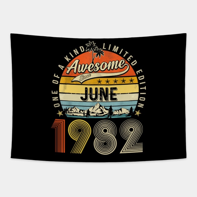 Awesome Since June 1982 Vintage 41st Birthday Tapestry by Vintage White Rose Bouquets