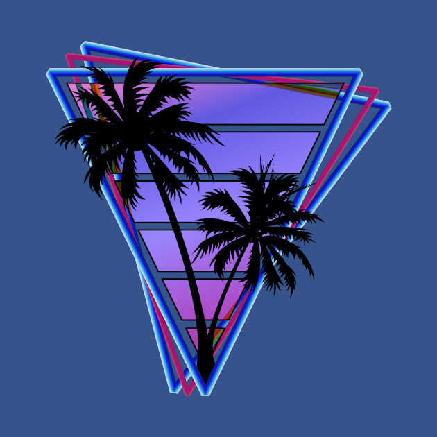 Retrowave style palm tree sunset Stormy Blue - Vaporwave - T-Shirt