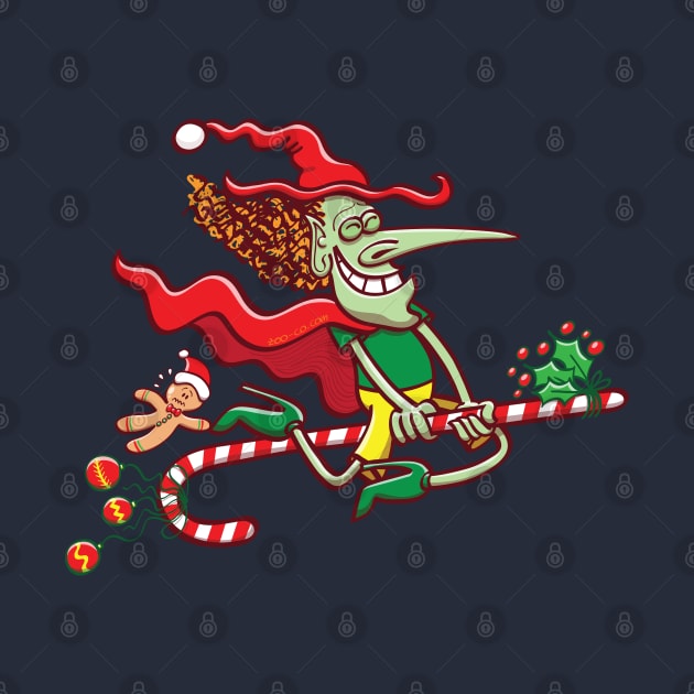 Halloween witch riding a Christmas candy cane by zooco