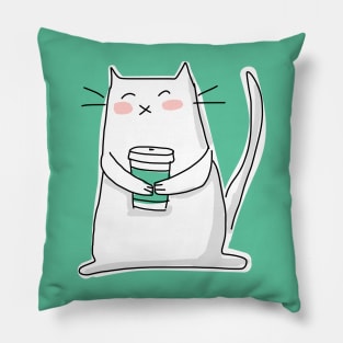 Cat Holding a Coffee Cup Pillow
