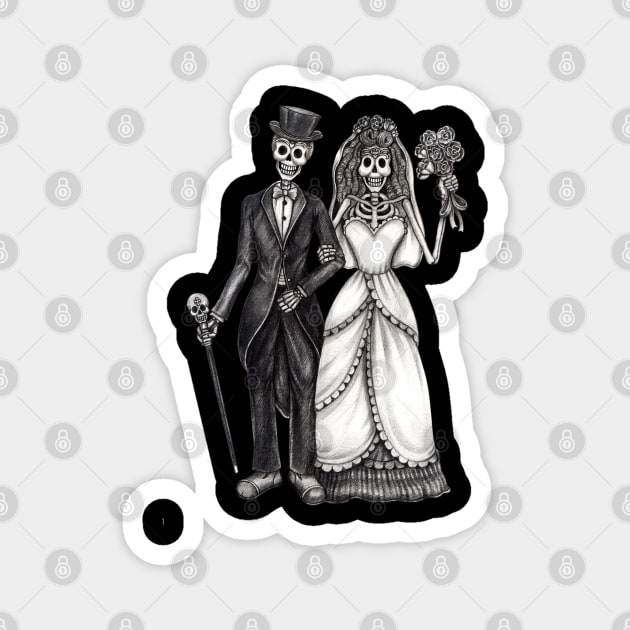 Sugar skull couple wedding celebration day of the dead. Magnet by Jiewsurreal