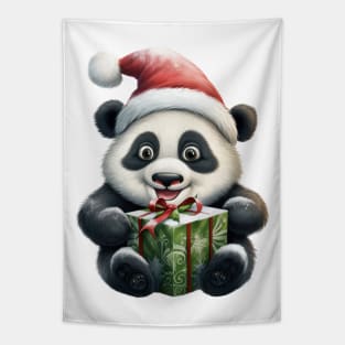 Baby Christmas Panda Bear With Gift Tapestry