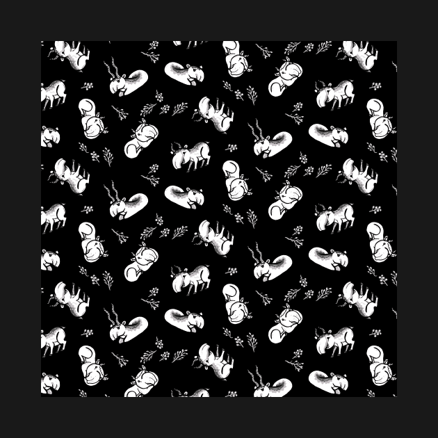 Saiga antelope family black and white pattern by nokhookdesign