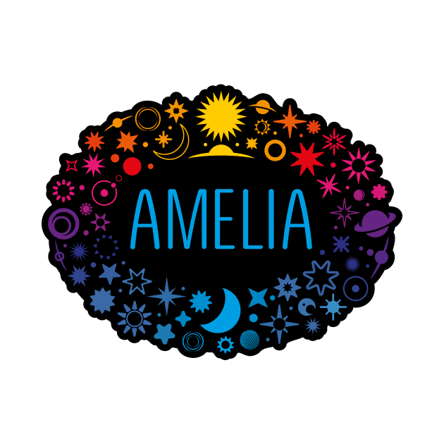 Amelia name surrounded by space by WildMeART