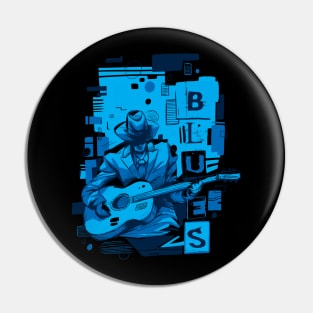 Blues Music Graphic of Bluesman and Guitar Pin