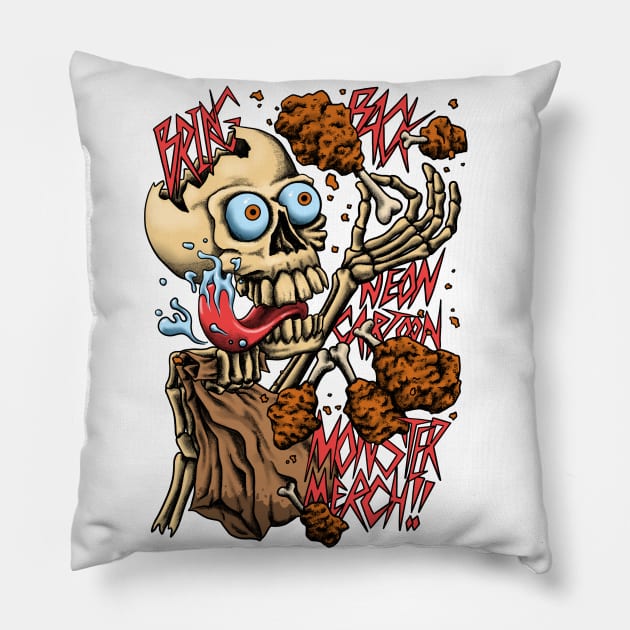 Bring Back Neon Cartoon Monster Merch Pillow by mattleckie