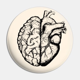 Half brain half heart, brain or heart and feeling, human heart and brain in black Pin