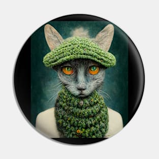 Winter Cat Portrait, Cute Cat Wearing knitted Hat Thanksgiving Christmas Pin