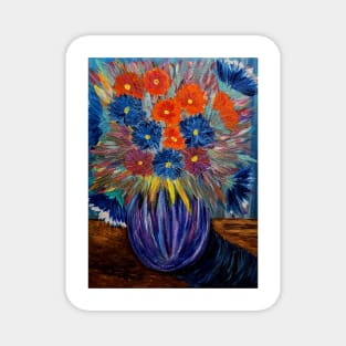 Bright and colorful abstract flowers in a window painting Magnet