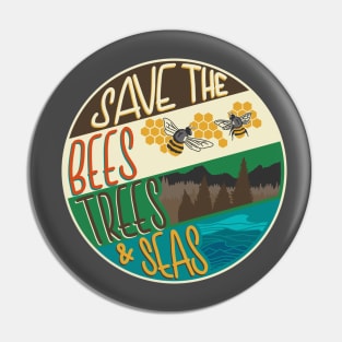 Save The Bees, Trees & Seas | Round Retro Image Pin