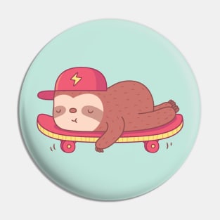 Cute Lazy Sloth Chillin On Skateboard Pin