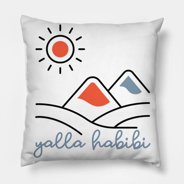 yalla habibi - mountain, sun landscape - orange and blue Pillow by habibitravels