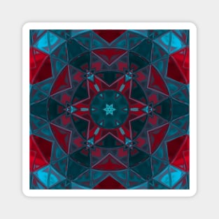 Mosaic Kaleidoscope Flower Blue and Red Magnet