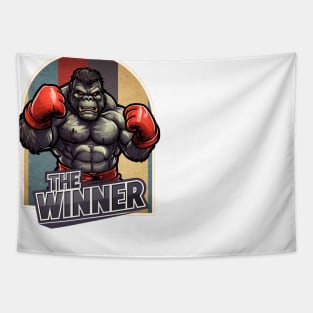 The winner, boxing gloves, gorilla, The Victorious Gorilla, boxing lovers Tapestry