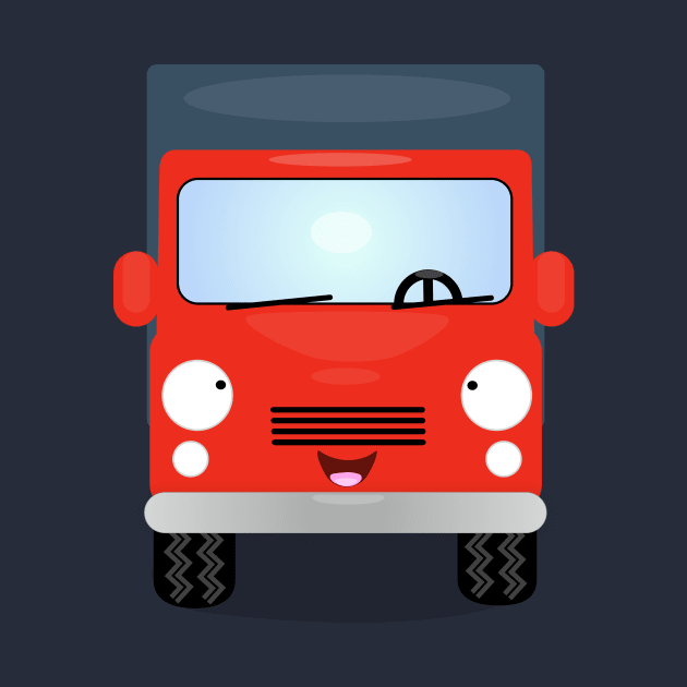 Cute red kawaii delivery truck cartoon illustration by FrogFactory