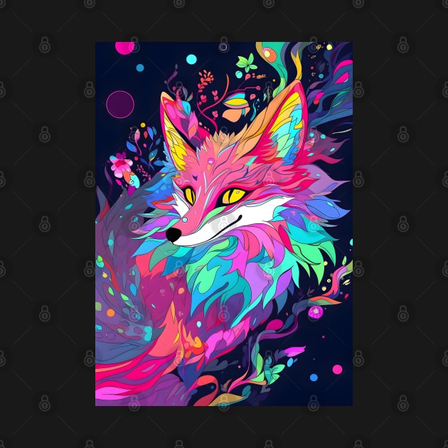 Magic Fox in Rainbow Magical Forest by Ai Wanderer