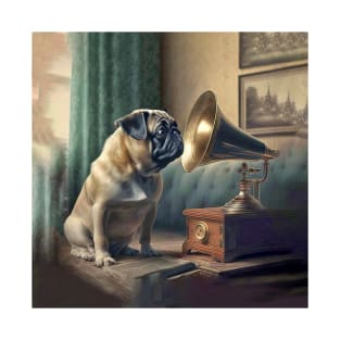 Pug Dog Listens To Grammaphone Music T-Shirt