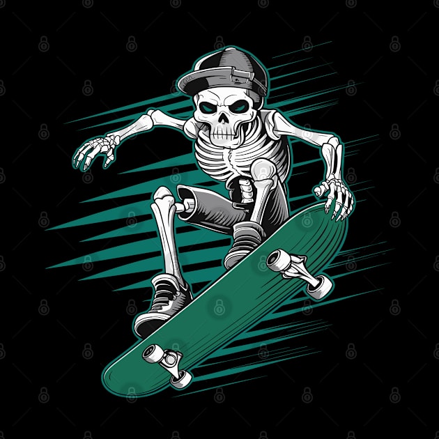 Skeleton Skull Skateboarder Skater Skating by Macphisto Shirts