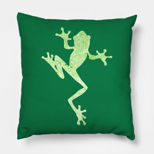 Light green and white swirls doodles frog Pillow by Savousepate