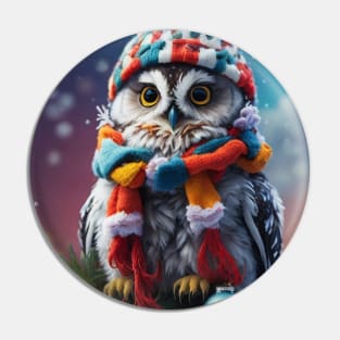 Whimsical Christmas Owl on a Festive Tree Pin